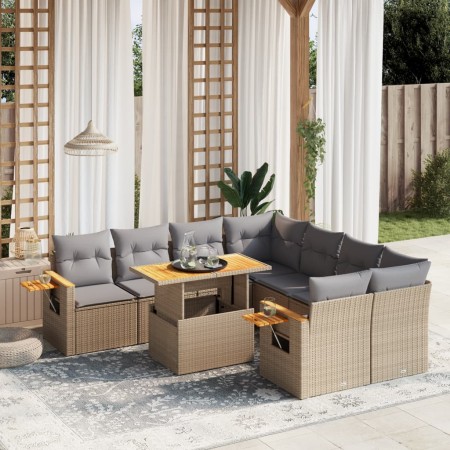 Set de sofás de jardín 9 pzas con cojines ratán sintético beige de , Conjuntos de jardín - Ref: Foro24-3273446, Precio: 585,9...