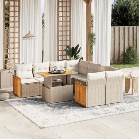 Set de sofás de jardín 9 pzas con cojines ratán sintético beige de , Conjuntos de jardín - Ref: Foro24-3273886, Precio: 605,3...