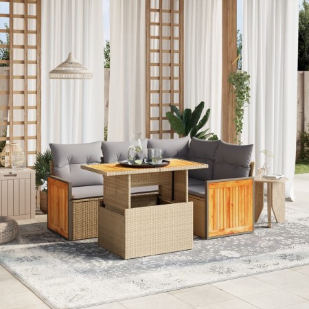 Juego de sofás jardín con cojines 5 pzas ratán sintético beige de , Conjuntos de jardín - Ref: Foro24-3273943, Precio: 359,99...
