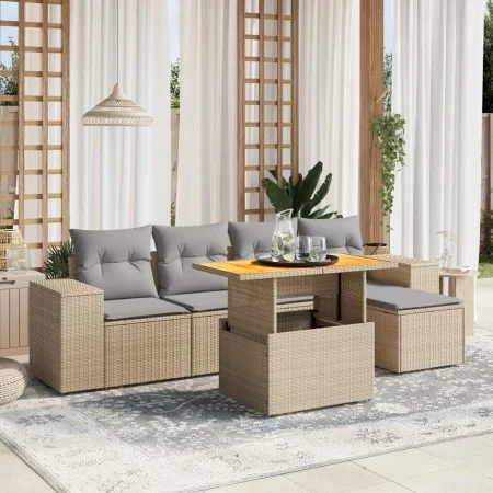 Gartensofa-Set mit 6-teiligen Kissen aus synthetischem Rattan in Beige. von , Gartensets - Ref: Foro24-3275922, Preis: 420,90...