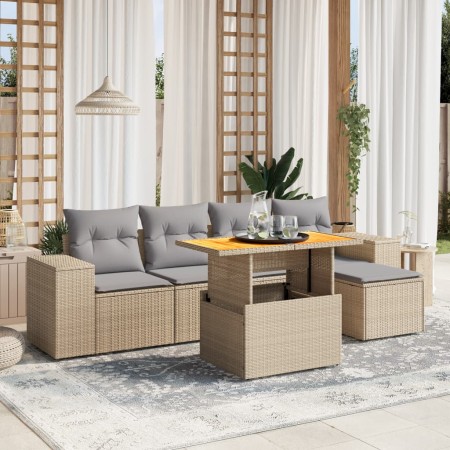 Juego de sofás jardín con cojines 6 pzas ratán sintético beige de , Conjuntos de jardín - Ref: Foro24-3275922, Precio: 408,15...