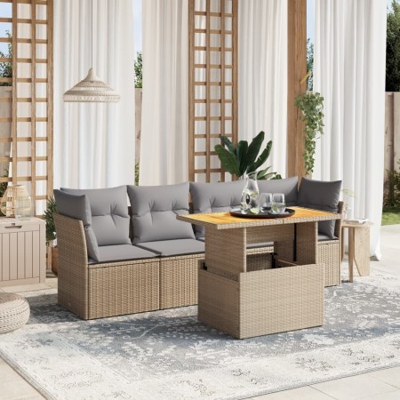 Juego de sofás jardín con cojines 5 pzas ratán sintético beige de , Conjuntos de jardín - Ref: Foro24-3270667, Precio: 334,43...