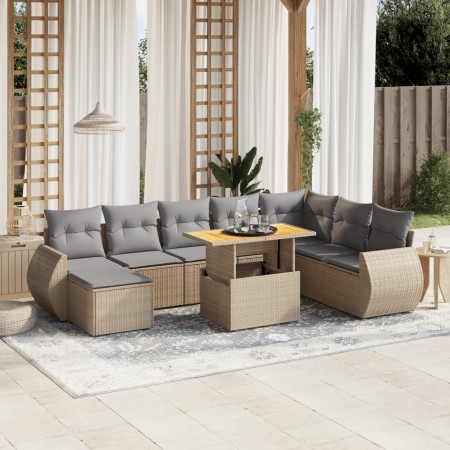 Set de sofás de jardín 9 pzas con cojines ratán sintético beige de , Conjuntos de jardín - Ref: Foro24-3275852, Precio: 582,5...