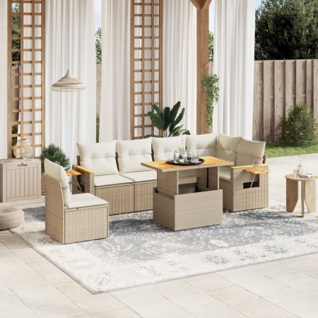 Set sofás de jardín 7 piezas y cojines ratán sintético beige de , Conjuntos de jardín - Ref: Foro24-3273543, Precio: 534,89 €...