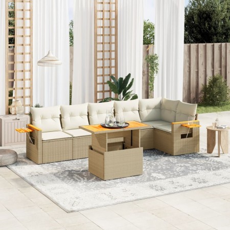 Set sofás de jardín 7 piezas y cojines ratán sintético beige de , Conjuntos de jardín - Ref: Foro24-3273529, Precio: 534,89 €...
