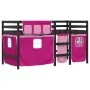 High bed for children with pink pine wood curtains 80x200 cm by , Beds and slatted bases - Ref: Foro24-3283816, Price: 182,79...