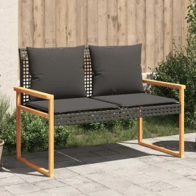 Banco de jardín con cojín ratán sintético negro y madera acacia de , Bancos de jardín - Ref: Foro24-365862, Precio: 109,44 €,...