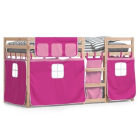 Litera con cortinas madera maciza de pino rosa 90x190 cm de , Camas y somieres - Ref: Foro24-3283939, Precio: 161,64 €, Descu...