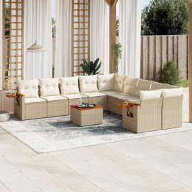 Set de sofás de jardín 11pzas con cojines ratán sintético beige en Conjuntos de jardín | Comprar online en Foru.es