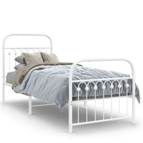 Metal bed frame with white headboard and footboard 75x190 cm by , Beds and slatted bases - Ref: Foro24-376657, Price: 78,44 €...