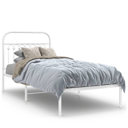 Estructura de cama de metal con cabecero blanco 90x190 cm de , Camas y somieres - Ref: Foro24-376641, Precio: 80,45 €, Descue...
