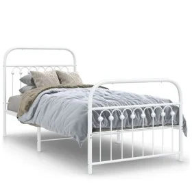 Estructura cama metal con cabecero y pie cama blanca 90x200 cm de , Camas y somieres - Ref: Foro24-376660, Precio: 96,96 €, D...