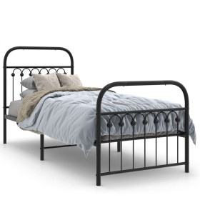 Estructura de cama con cabecero y estribo metal negro 75x190 cm de , Camas y somieres - Ref: Foro24-376608, Precio: 71,87 €, ...
