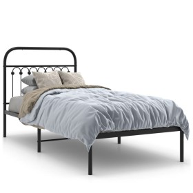 Estructura de cama con cabecero metal negro 90x200 cm de , Camas y somieres - Ref: Foro24-376593, Precio: 81,17 €, Descuento: %