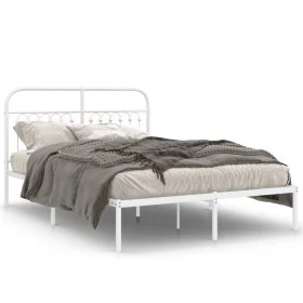 Metallbettgestell mit weißem Kopfteil 135x190 cm von , Betten und Lattenroste - Ref: Foro24-376648, Preis: 98,80 €, Rabatt: %