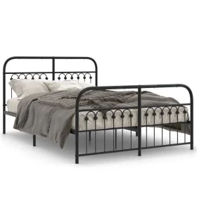 Bed frame with black metal headboard and footboard 137x190 cm by , Beds and slatted bases - Ref: Foro24-376617, Price: 119,78...