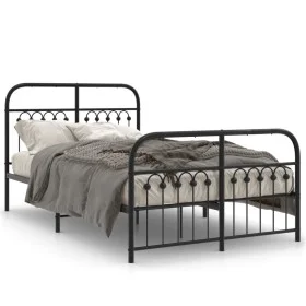 Estructura de cama con cabecero y pie metal negro 120x190 cm de , Camas y somieres - Ref: Foro24-376615, Precio: 125,55 €, De...