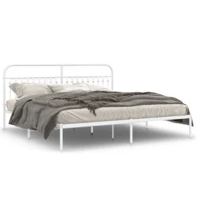 Metallbettgestell mit weißem Kopfteil 193x203 cm von , Betten und Lattenroste - Ref: Foro24-376655, Preis: 134,65 €, Rabatt: %