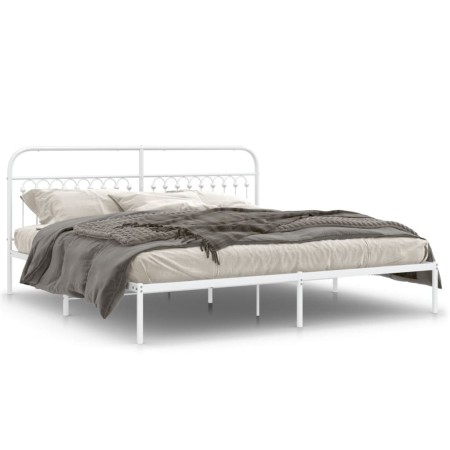 Estructura de cama de metal con cabecero blanco 193x203 cm de , Camas y somieres - Ref: Foro24-376655, Precio: 136,83 €, Desc...