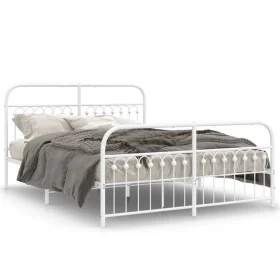 Metal bed frame with white headboard and footboard 150x200 cm by , Beds and slatted bases - Ref: Foro24-376669, Price: 153,62...