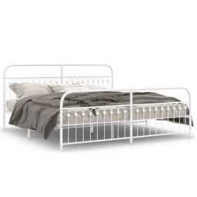 Estructura cama metal con cabecero y estribo blanco 200x200 cm de , Camas y somieres - Ref: Foro24-376674, Precio: 168,41 €, ...
