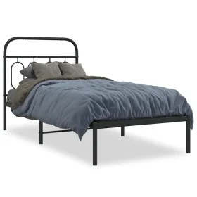 Bed frame with black metal headboard 80x200 cm by , Beds and slatted bases - Ref: Foro24-377108, Price: 71,55 €, Discount: %