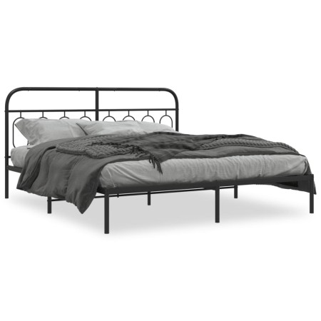 Estructura de cama con cabecero metal negro 160x200 cm de , Camas y somieres - Ref: Foro24-377120, Precio: 129,14 €, Descuent...