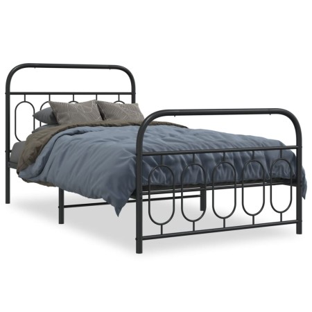 Estructura de cama con cabecero y estribo metal negro 100x190cm de , Camas y somieres - Ref: Foro24-377129, Precio: 76,05 €, ...