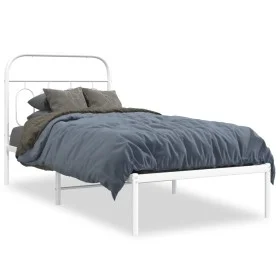 Metal bed frame with white headboard 80x200 cm by , Beds and slatted bases - Ref: Foro24-377157, Price: 72,81 €, Discount: %