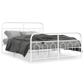 Estructura cama metal con cabecero y estribo blanco 135x190 cm de , Camas y somieres - Ref: Foro24-377183, Precio: 106,01 €, ...