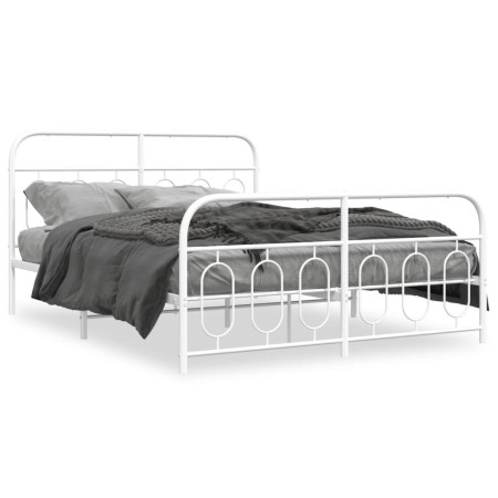 Estructura cama metal con cabecero y estribo blanco 135x190 cm de , Camas y somieres - Ref: Foro24-377183, Precio: 107,34 €, ...