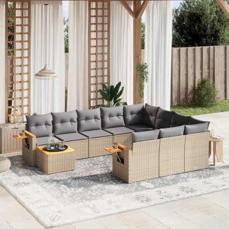 Set de sofás de jardín 11pzas con cojines ratán sintético beige en Conjuntos de jardín | Comprar online en Foru.es