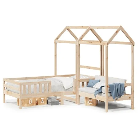 Set de cama y banco con techo madera maciza de pino 90x200 cm de , Camas y somieres - Ref: Foro24-3282174, Precio: 307,93 €, ...