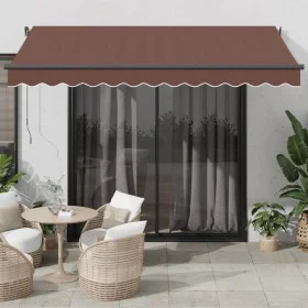 Toldo retráctil manual con luz LED marrón 350x250 cm de , Toldos - Ref: Foro24-3215742, Precio: 284,19 €, Descuento: %