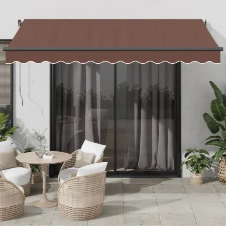 Toldo retráctil manual con luz LED marrón 350x250 cm de , Toldos - Ref: Foro24-3215742, Precio: 284,19 €, Descuento: %