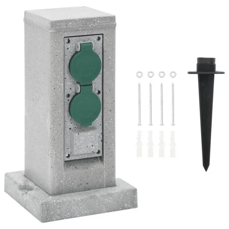 Enchufe de exterior con estaca 4 vías apariencia piedra gris de , Enchufes de pared - Ref: Foro24-4010104, Precio: 39,59 €, D...