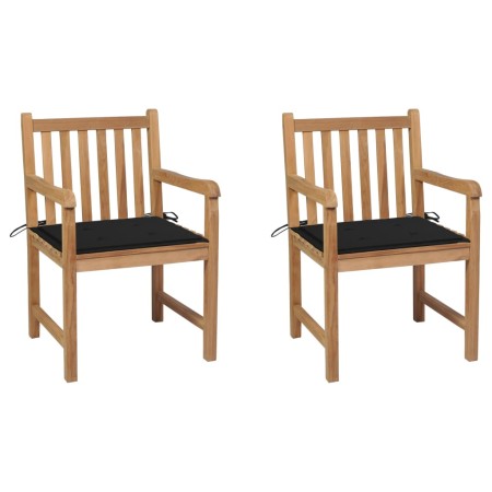 Sillas de jardín 2 uds madera maciza de teca con cojines negros de , Sillas de jardín - Ref: Foro24-3062737, Precio: 316,94 €...