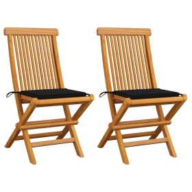 Sillas de jardín 2 unidades con cojines negros madera de teca de , Sillas de jardín - Ref: Foro24-3062467, Precio: 157,26 €, ...
