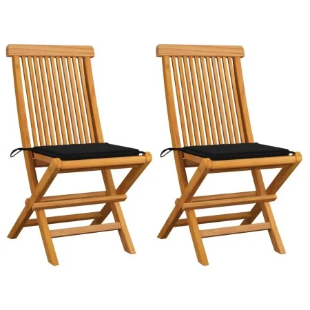 Sillas de jardín 2 unidades con cojines negros madera de teca de , Sillas de jardín - Ref: Foro24-3062467, Precio: 148,29 €, ...