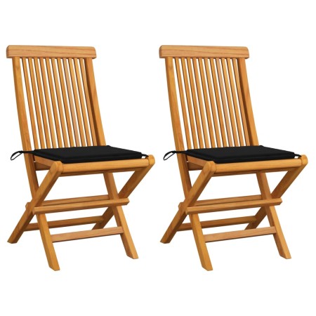 Sillas de jardín 2 unidades con cojines negros madera de teca de , Sillas de jardín - Ref: Foro24-3062467, Precio: 157,26 €, ...