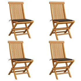Sillas de jardín 4 uds con cojines gris taupe madera de teca de , Sillas de jardín - Ref: Foro24-3062576, Precio: 249,30 €, D...