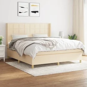Cama box spring con colchón tela color crema 180x200 cm de , Camas y somieres - Ref: Foro24-3132014, Precio: 638,67 €, Descue...