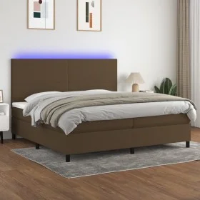 Cama box spring colchón luces LED tela marrón oscuro 200x200 cm de , Camas y somieres - Ref: Foro24-3134744, Precio: 651,85 €...