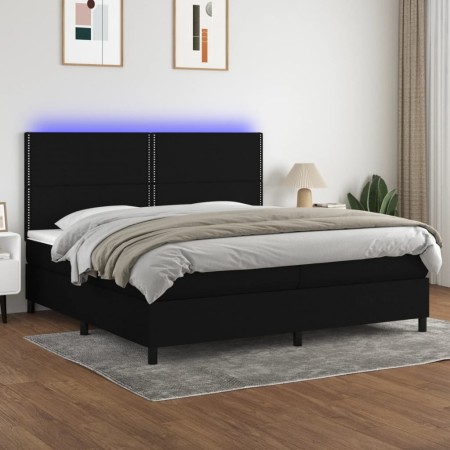 Cama box spring colchón y luces LED tela negro 200x200 cm de , Camas y somieres - Ref: Foro24-3134823, Precio: 634,43 €, Desc...