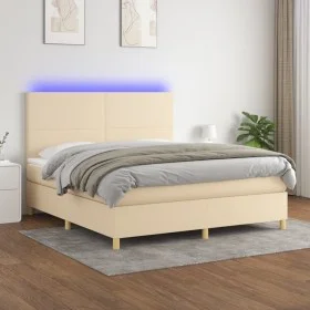 Cama box spring colchón y luces LED tela crema 180x200 cm de , Camas y somieres - Ref: Foro24-3135298, Precio: 641,06 €, Desc...