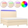 Cama box spring colchón y luces LED tela crema 180x200 cm de , Camas y somieres - Ref: Foro24-3135298, Precio: 655,51 €, Desc...