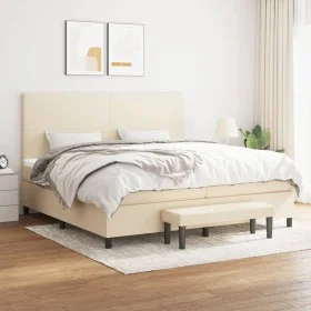 Cama box spring con colchón tela color crema 200x200 cm de , Camas y somieres - Ref: Foro24-3136466, Precio: 726,22 €, Descue...