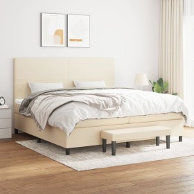 Cama box spring con colchón tela color crema 200x200 cm de , Camas y somieres - Ref: Foro24-3136466, Precio: 711,33 €, Descue...
