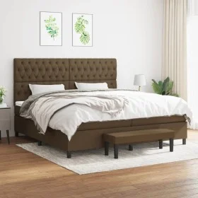 Cama box spring con colchón tela marrón oscuro 200x200 cm de , Camas y somieres - Ref: Foro24-3136864, Precio: 802,99 €, Desc...