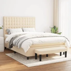 Box spring bed with cream-colored fabric mattress 140x190 cm by , Beds and slatted bases - Ref: Foro24-3136914, Price: 524,50...